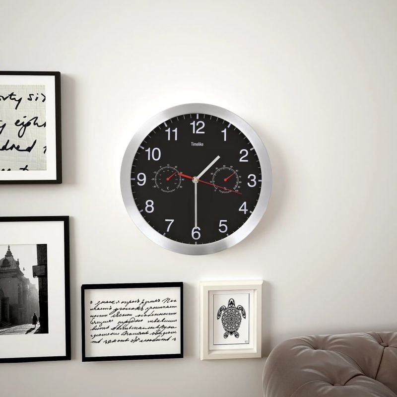 Horloge à quartz Hygromètre et thermomètre 30 cm Noir