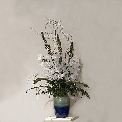 Ceramic Vase with Graceful Orchids