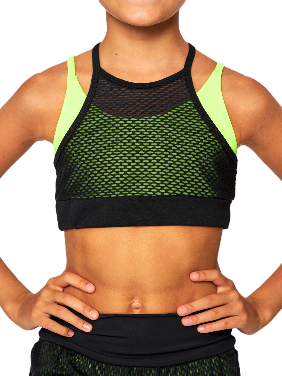 RIALITTA Top crossed straps, cotton (34-42) Lime/Black