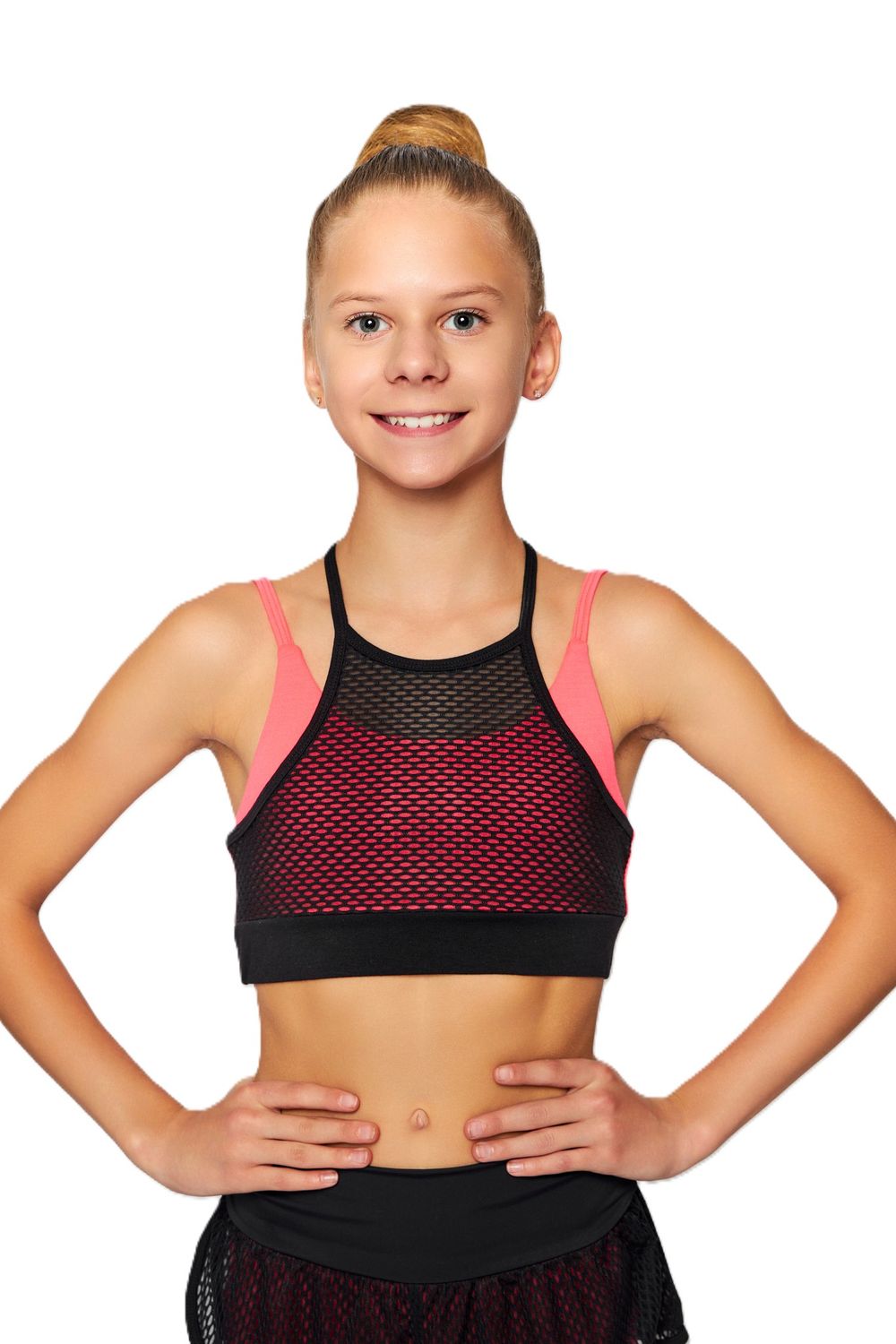 RIALITTA Top crossed straps, cotton (34-42) Coral/Black