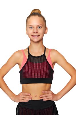 RIALITTA Top crossed straps, cotton (34-42) Coral/Black