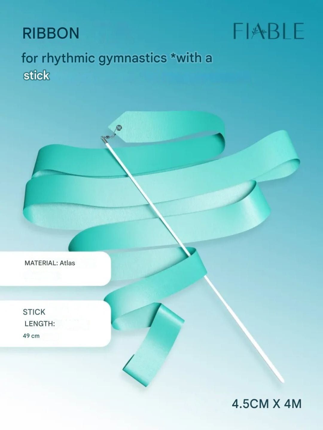 FIABLE Ribbon 4m with stick. Turquoise.