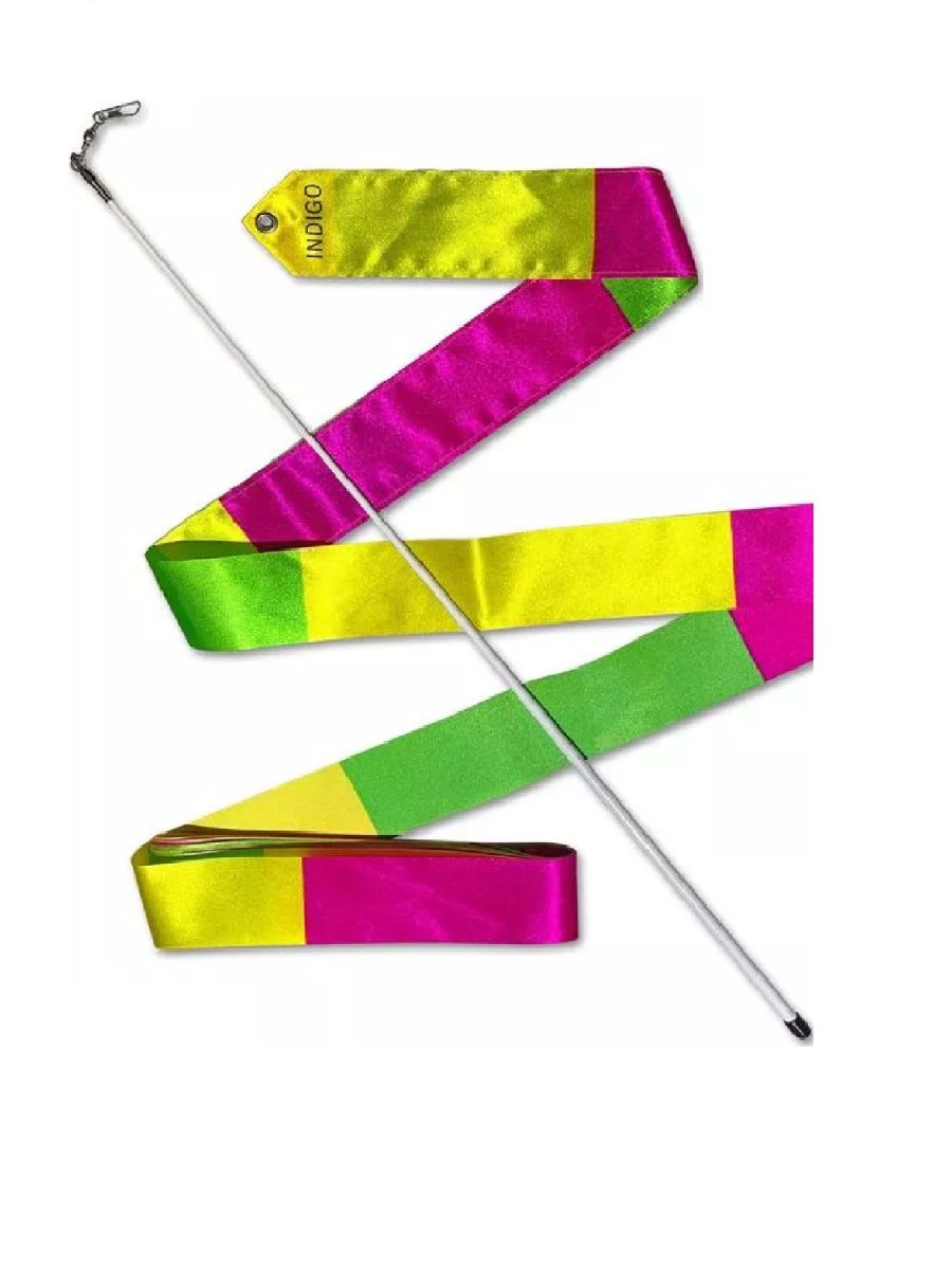INDIGO Ribbon with stick 4m, АВ-227-24, Green-Yellow-Pink.
