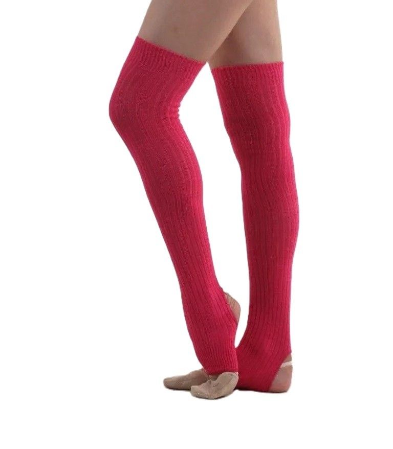 DANCEPLUS Overknee knitted legwarmers with a heel cutout.  (40 cm) RASPBERRY