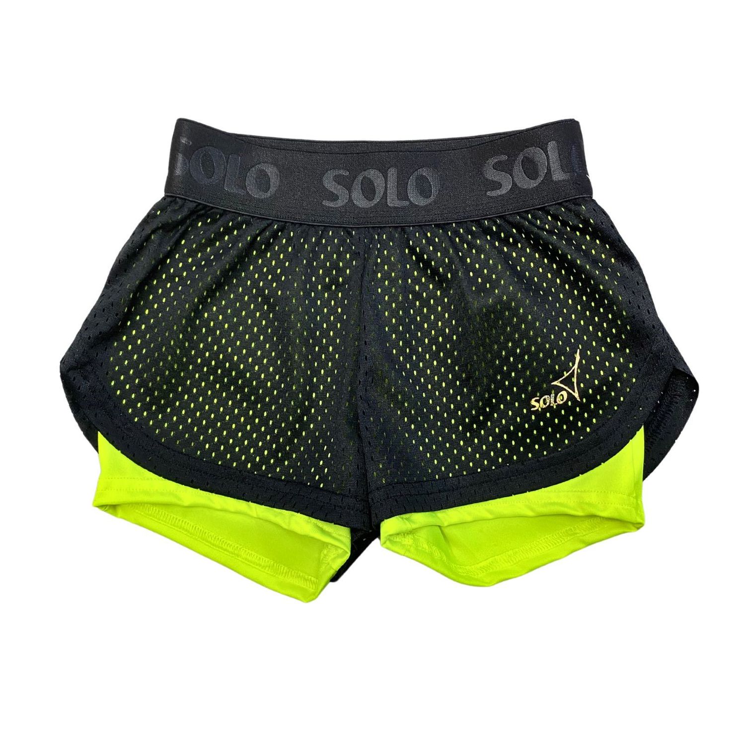 SOLO Double-layered shorts RG770-13, Black / Neon Yellow. (34-40)