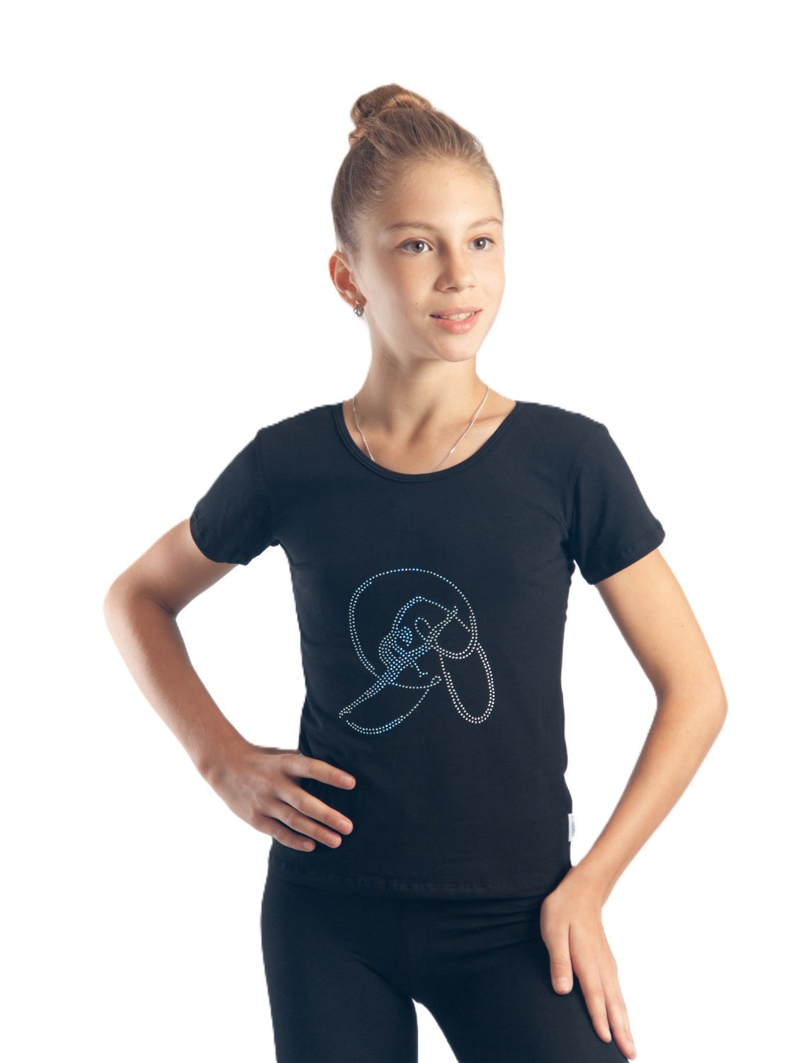 RIALITTA T-shirt basic, Black with rhinestones, Cotton (34-38)