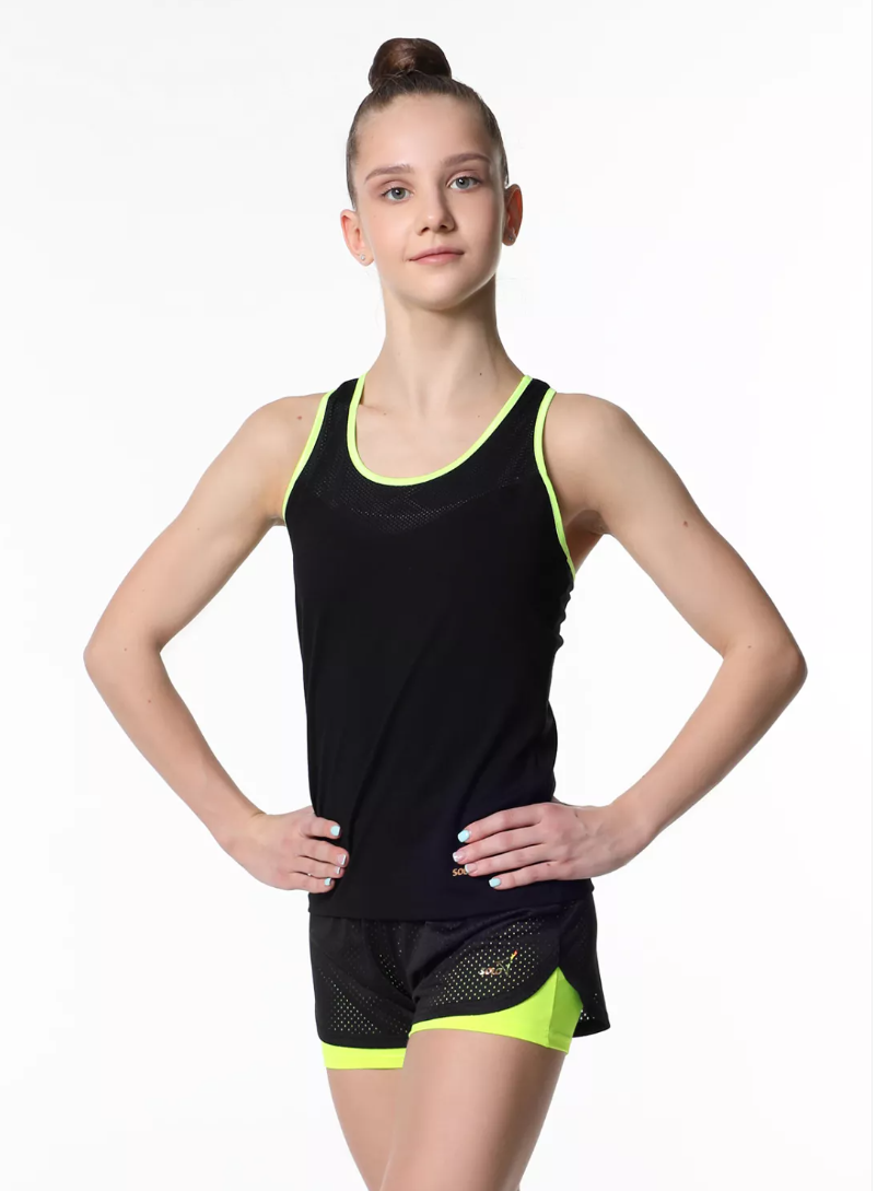 SOLO Contrast binding racerback tank top RG407-13 (34-44) Black-Lime