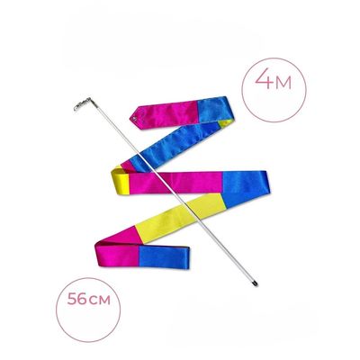 INDIGO Ribbon with stick 4m, АВ-2316-14, Yellow-Blue-Pink.