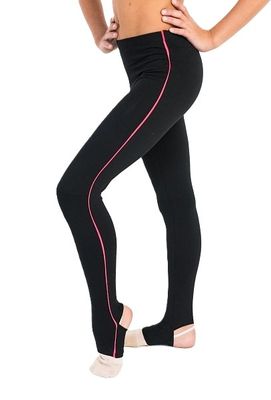GF Leggings "Victoria" with stripes, open heel, Cotton Black-Coral (38-44)*