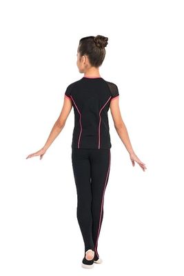 GF Leggings "Victoria" with stripes, open heel, Cotton Black-Coral (38-44)*