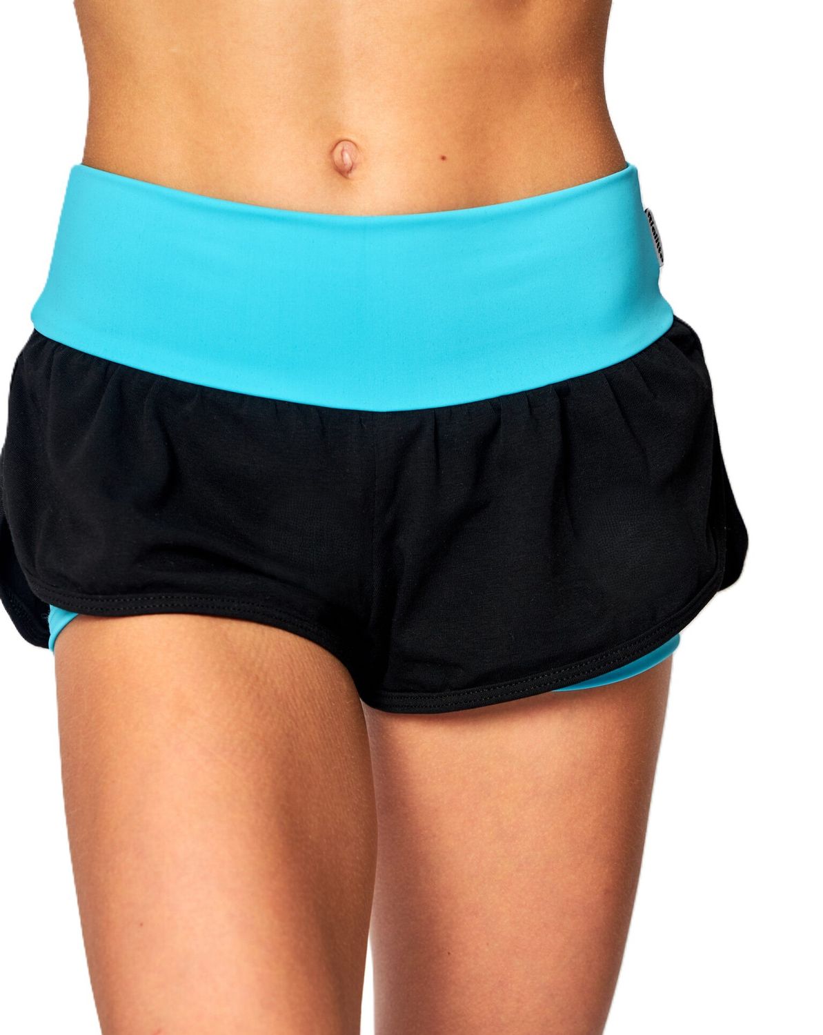 RIALITTA Wide band double-layered shorts, Black-Sky Blue (32-34)