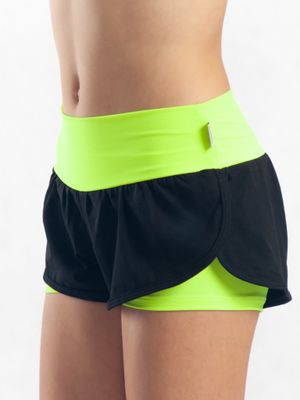 RIALITTA Wide band double-layered shorts Lime-Black (32-40)