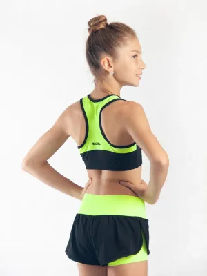 RIALITTA Wide band double-layered shorts Lime-Black (32-40)