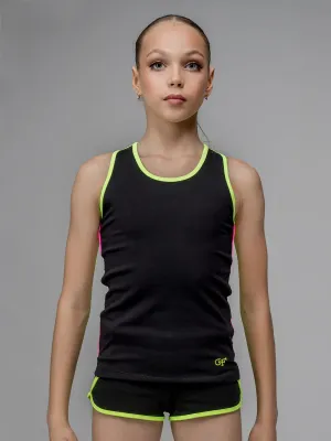 GF Racerback Tank Top "Axion" Cotton+Biflex, Black-Lime (32-40)*