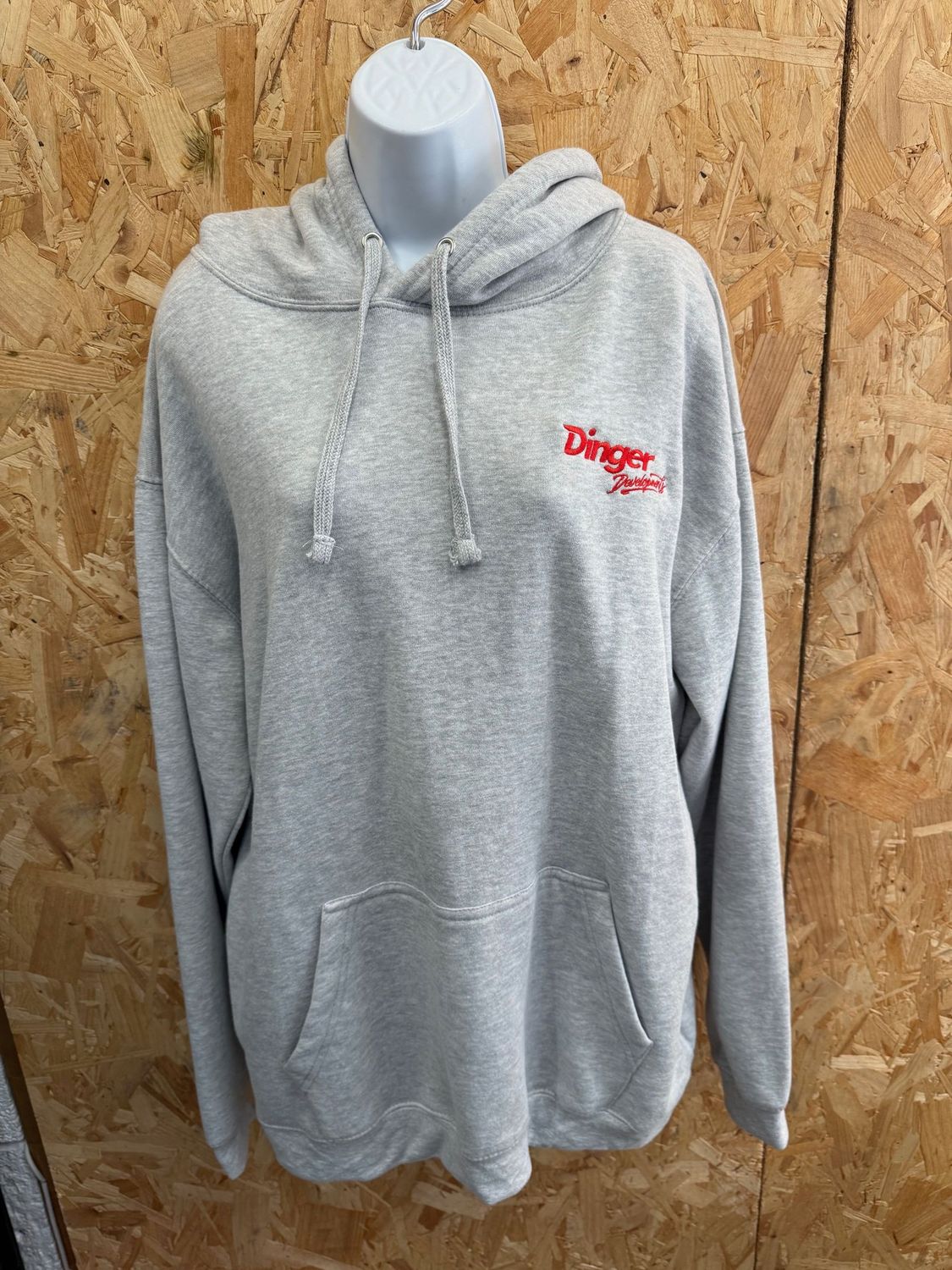 Hoody - Light Grey / Red Stitch -Large