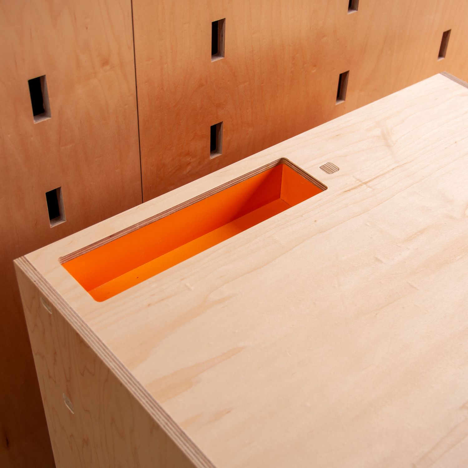 2 drawers over 2 drawers with an orange cubby