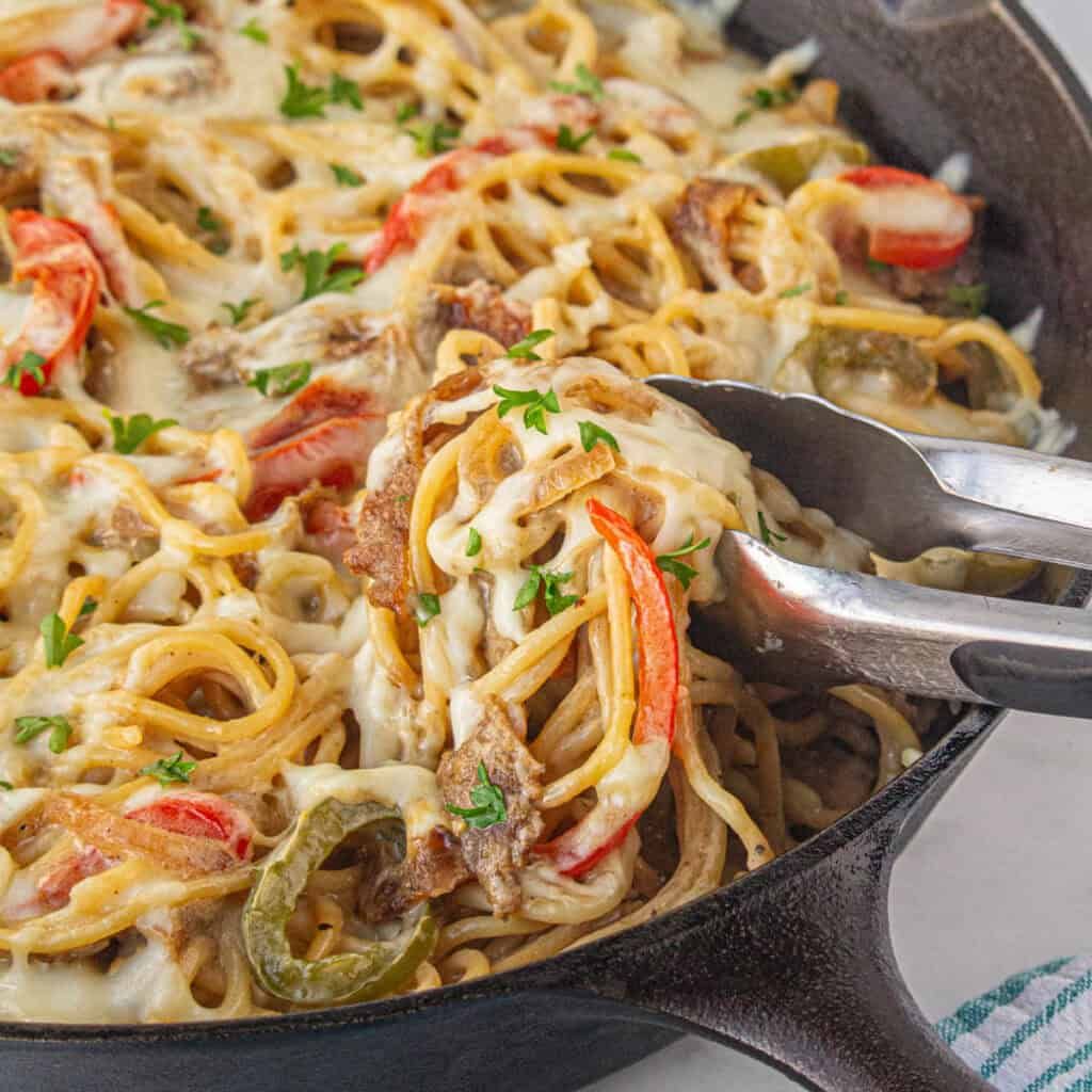 Dinner Tray- Philly Cheesesteak Fettuccini, Honey Glazed Carrots
