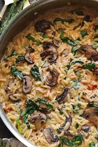 Pasta-Creamy Tuscan Orzo with Mushrooms (V)
