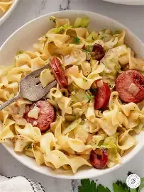 Dinner Tray-Sausage, Cabbage with Egg Noodles (Haluski)