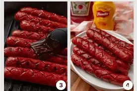 Meats- ^ Smothered BBQ Hot Dogs with Potato Buns