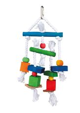 Trixie Wooden Toy with leather and rope 24cm