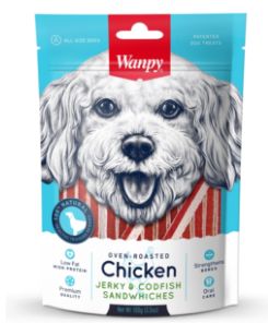 Wanpy Dog Chicken Jerky &amp; Codfish Sandwiches 100g