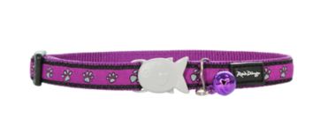 Red Dingo Cat Collar Paw Prints Purple 12mm x 20-32cm