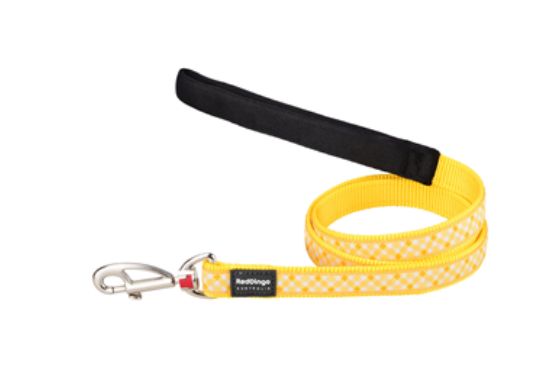 Red Dingo Dog Lead Gingham Yellow Medium
