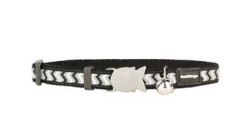 Red Dingo Cat Collar Reflective Ziggy Black 12mm x 20-32cm