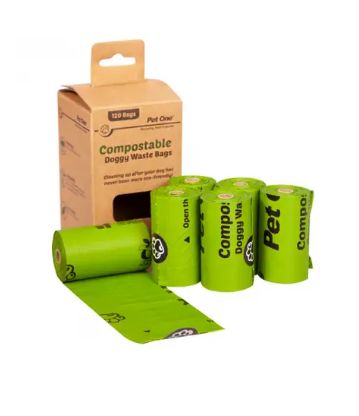 Pet One Doggy Waste Bags Compostable 6 Rolls X 20 Bags Per Roll