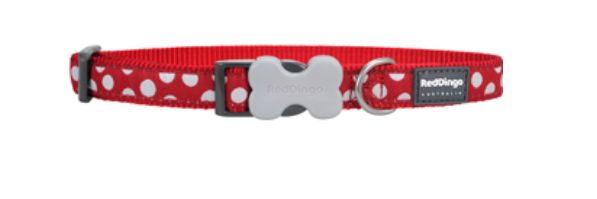 Red Dingo Collar - White Spots on Red, Size: 12mm x 20-32cm