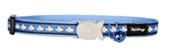 Red Dingo Cat Collar Reflective Fish Blue 12mm x 20-32cm