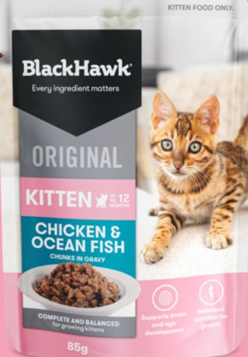 BLACK HAWK ORIGINAL KITTEN CHICKEN/FISH/GRAVY 85G