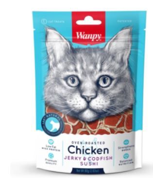 Wanpy Cat Chicken Jerky and Codfish Sushi 80g