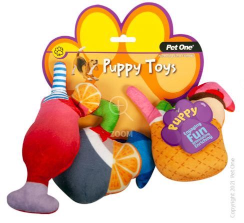 Pet One Dog Toy - Puppy Mocktails Assorted 3pcs Set