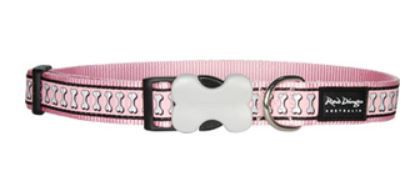 Red Dingo Dog Collar Reflective Bones Pink Large 25mm x 41-63cm