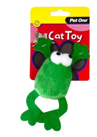 Pet One Cat Toy - Plush Jumping Frog Green