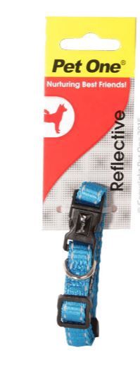 Pet One Reflective Collar, Colour: Aqua, Size: 17-26cm