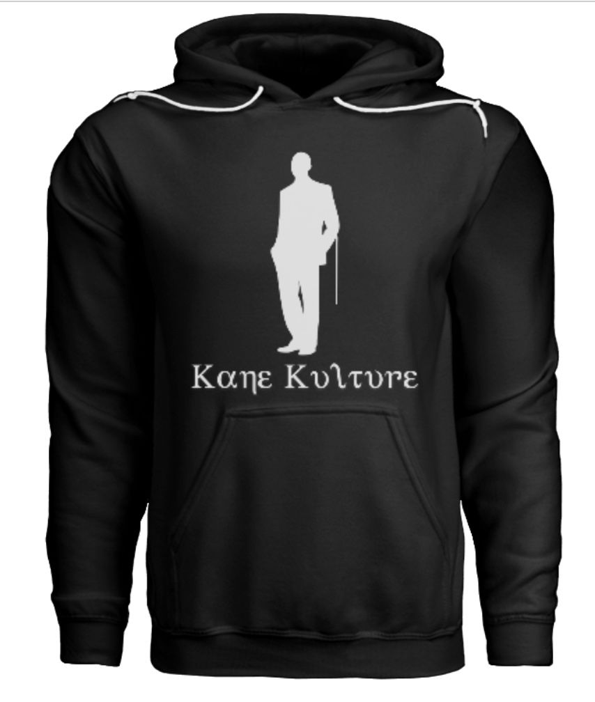 Black hoodie with custom gray logo print