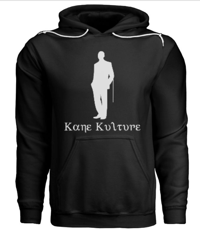 Black hoodie with custom gray logo print