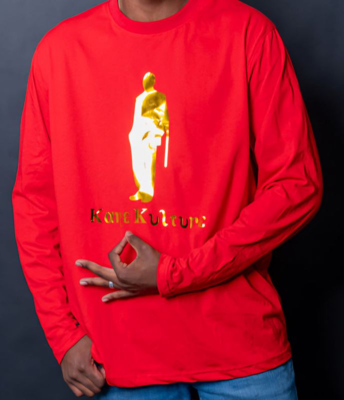 Red Long sleeve t-shirt with gold foil custom logo