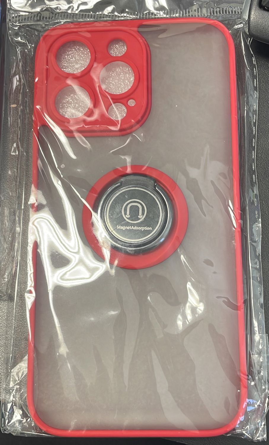 IPhone 14 pro max red clear case with magnetic absorption ring stand