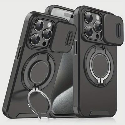 Double-layer Magnetic Phone Case Rotating Bracket Sliding Camera Protection Magnetic Phone Case  IPhone 16