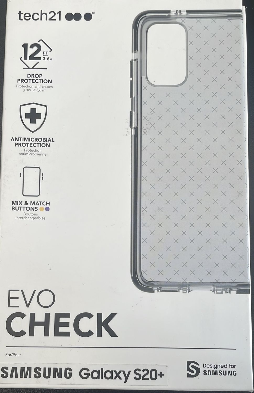 Samsung Galaxy S20+ tech21 evocheck case, Color: translucent gray