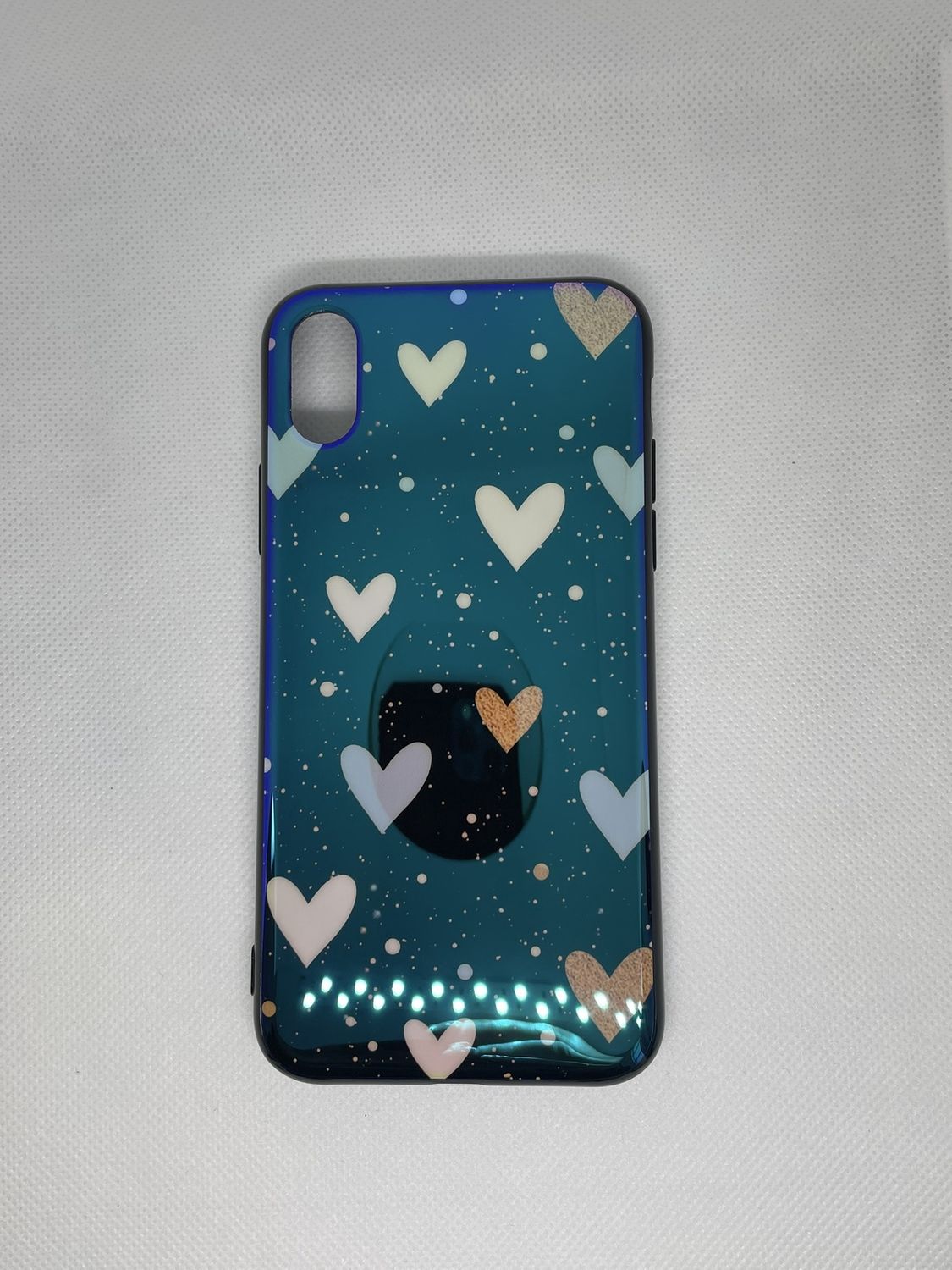 iPhone X/Xs soft cases, Color: metallic blue hearts