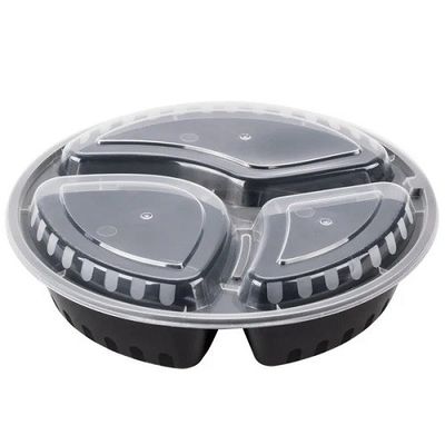 333 Black Circular Plastic Container 33oz 3-C 9 inch w/ Lid * 外卖餐盒带盖