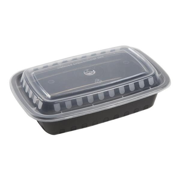 638 Black Oblong Plastic Container 24oz w/ Lid * 外卖餐盒带盖