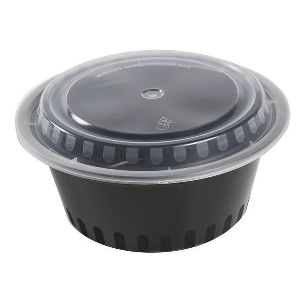 748/9048 Black Circular Plastic Container 48oz(9&quot;) w/ Lid * 外卖餐盒带盖