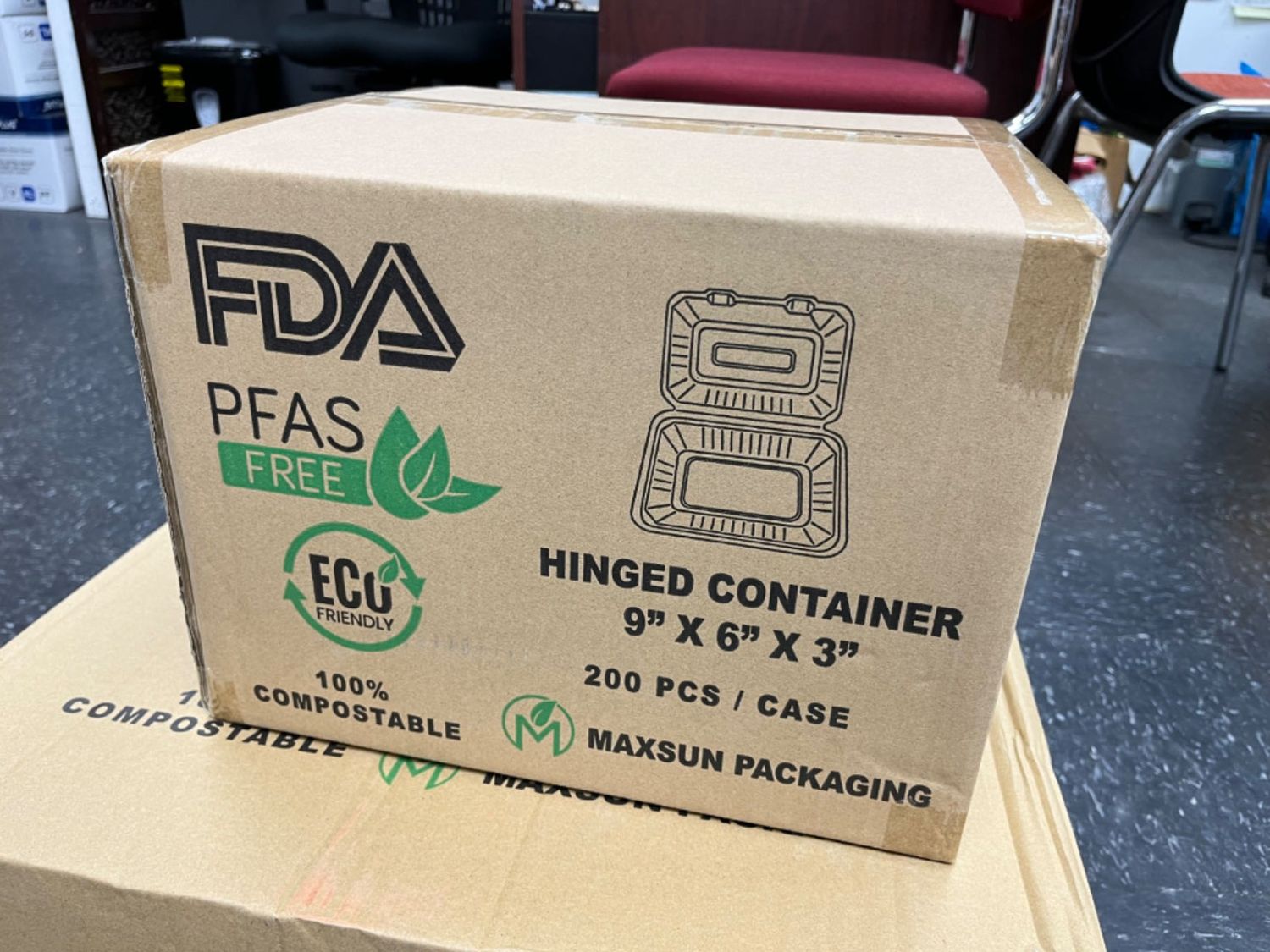 Sugarcane 9X6X3 Hinged Container 200/C