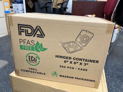 Sugarcane Fiber 6X6X3 Hinged Container 500/C